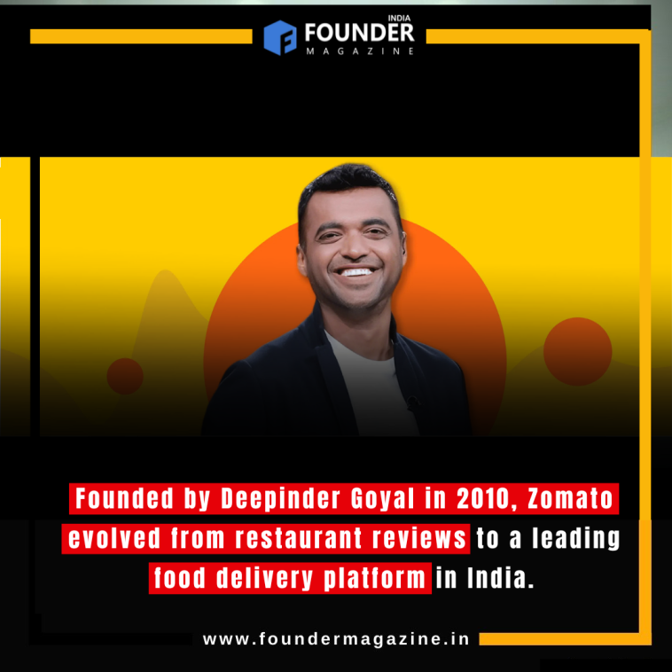 Founded by Deepinder Goyal in 2010, Zomato evolved from restaurant reviews to a leading food delivery platform in India.